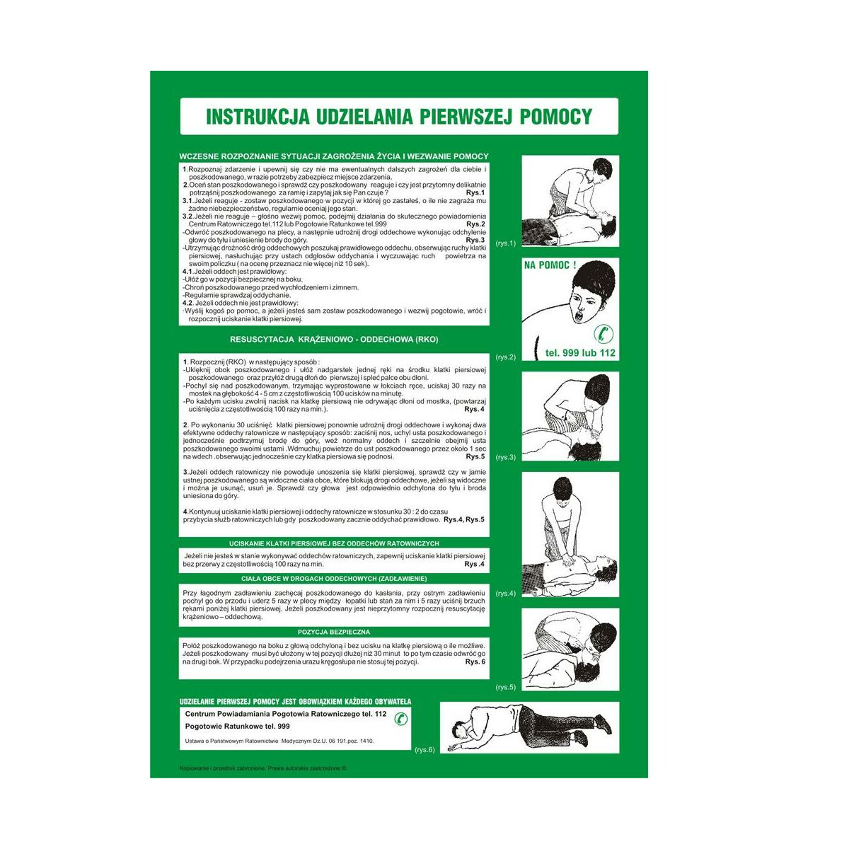 Tablica 'Instrukcja pierwszej pomocy' obrazkowa 24.5x35 cm