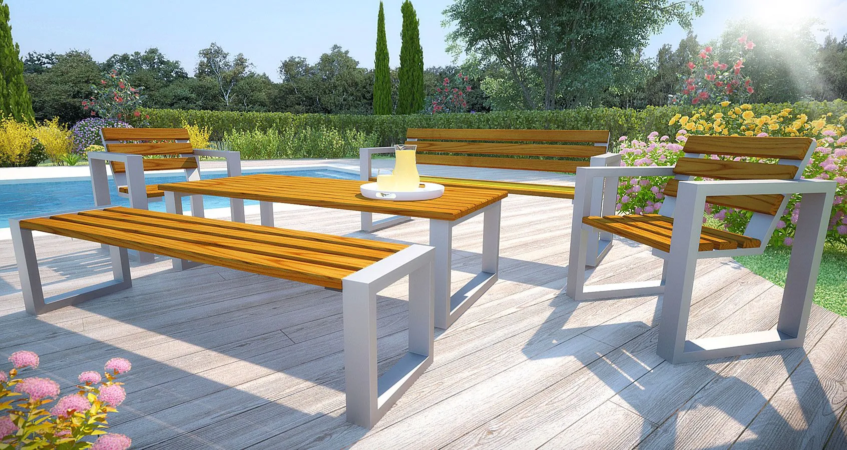 Komplet klasycznych mebli do ogrodu 150cm 24 kolory F3-K15