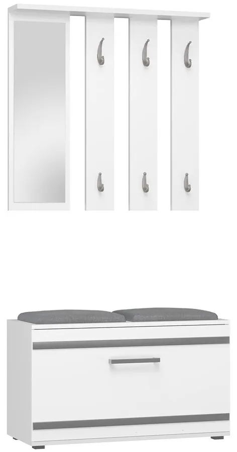 Biała garderoba z szafką na buty i siedziskiem K8-D46