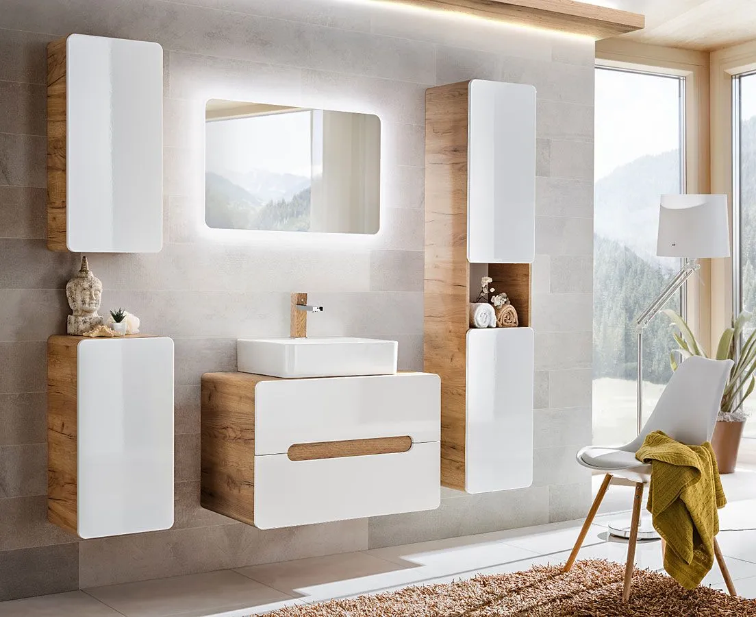 Komplet wiszących mebli łazienkowych Zeftox 4Q 60 cm - Biały połysk