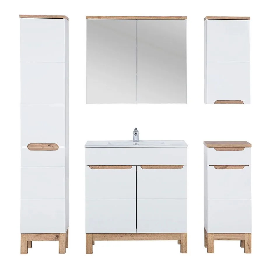 Zestaw mebli łazienkowych z umywalką 80 cm z koszem Dixi 3Q - biały połysk