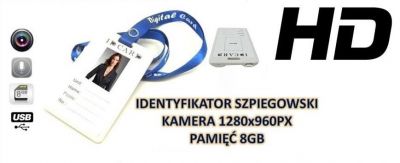 Identyfikator (8GB) Nagrywający Dźwięk + Obraz HD!! +....