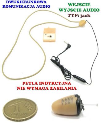 Bezprzewodowa Mikro-Słuchawka (zestaw egzaminacyjny) + Pętla Indukcyjna Pod Tel. GSM (jack 3,5mm).