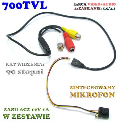 Mikro-Kamera Przewodowa Szerokokątna (90°), Kolorowa z Fonią.