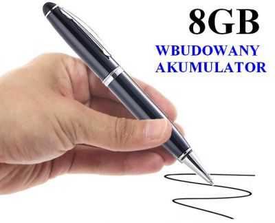 Szpiegowski Dyktafon / Podsłuch Nagrywający Dźwięk, Ukryty w Długopisie (poj. zapisu 8GB/240h.).