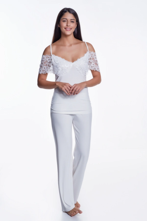 Damska bambusowa piżama NELA XL Kremowy