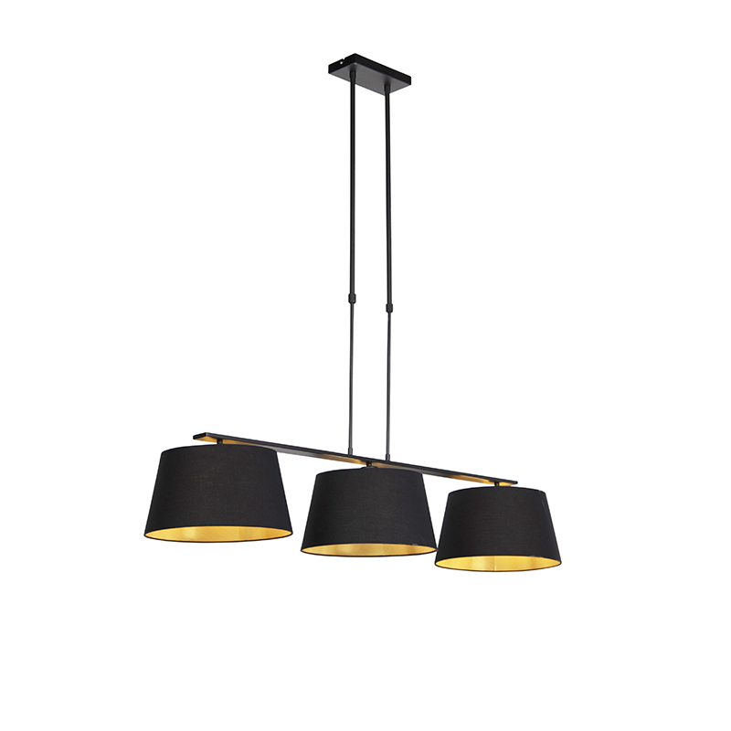 QAZQA Nowoczesna lampa wisząca czarna klosz bawełniany czarny 32cm - Combi 3 Deluxe