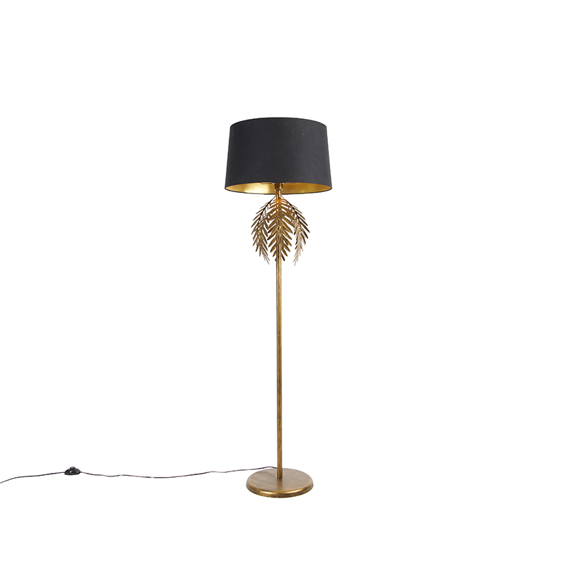 QAZQA Vintage lampa podłogowa złota klosz bawełniany czarny - Botanica