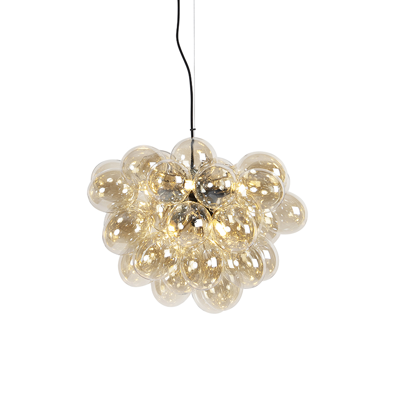 QAZQA Designerska lampa wisząca czarna szkło bursztynowe 8-źródeł światła - Uvas