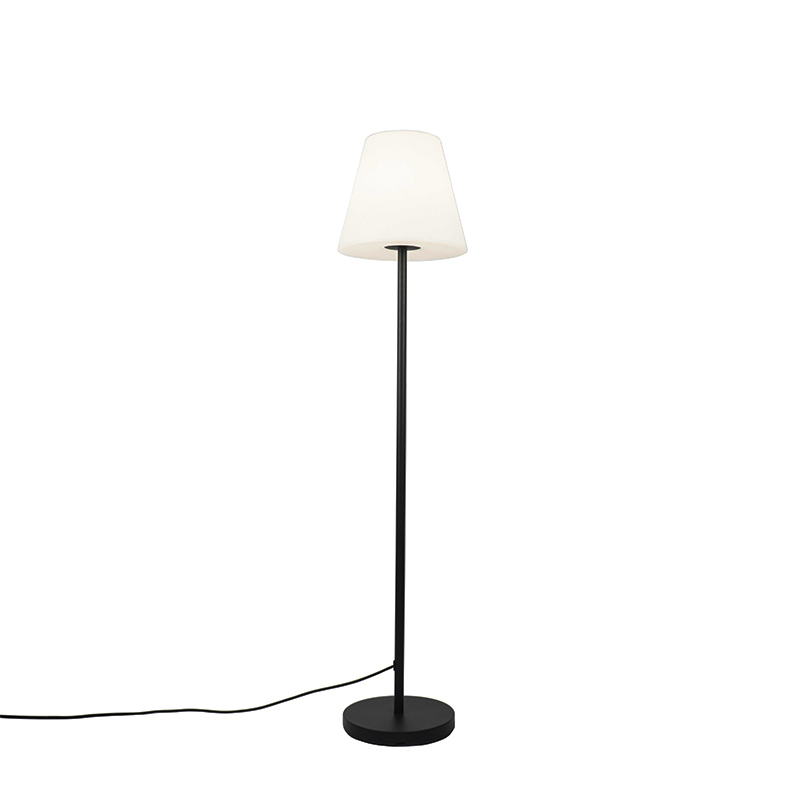 QAZQA Nowoczesna zewnętrzna lampa stojąca czarna klosz biały 35cm IP65 - Virginia