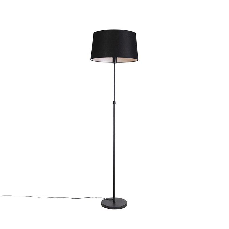 QAZQA Lampa podłogowa regulowana czarna klosz lniany czarny 45cm - Parte
