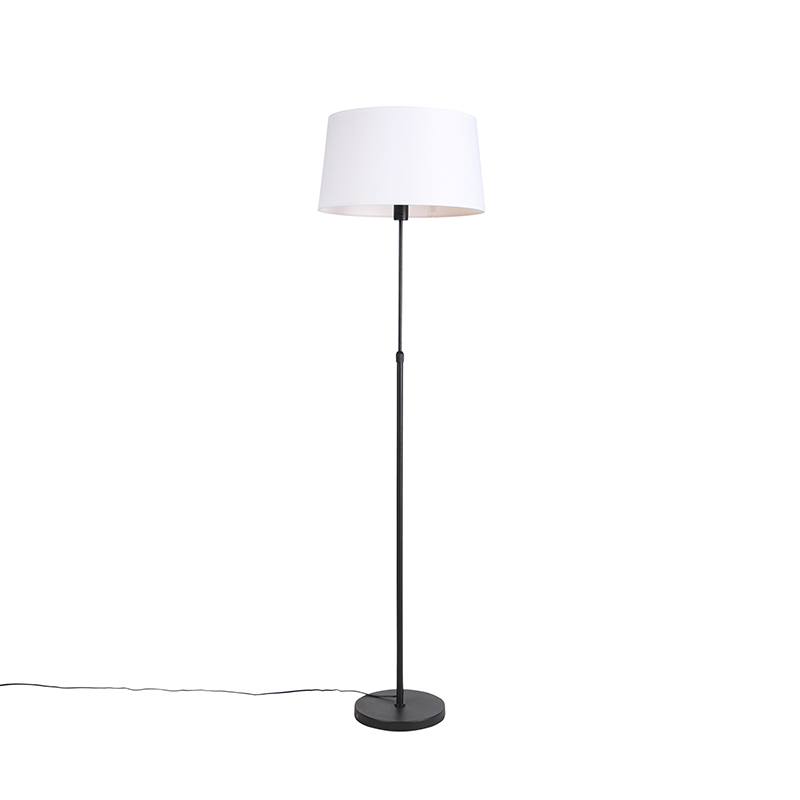 QAZQA Lampa podłogowa regulowana czarna klosz lniany biały 45cm - Parte