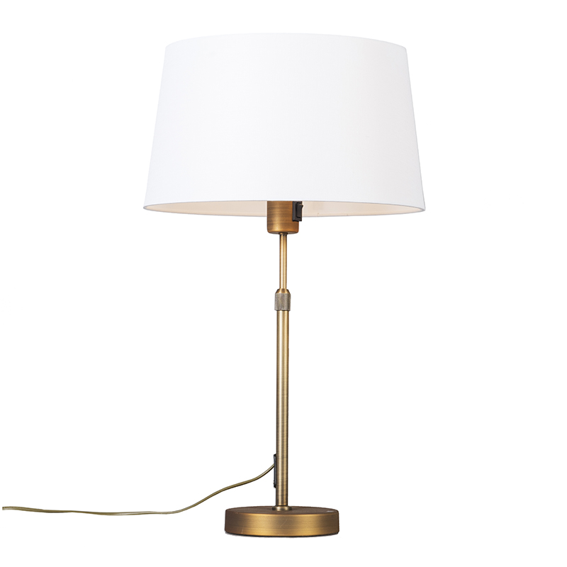 QAZQA Lampa stołowa regulowana brąz klosz biały 35cm - Parte