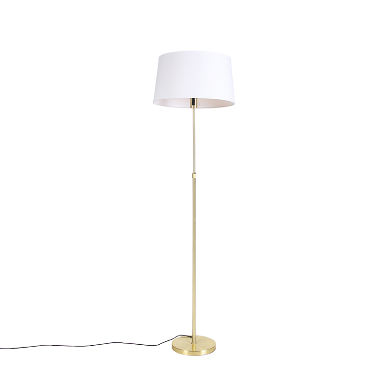 QAZQA Lampa podłogowa regulowana złota/mosiądz klosz biały 45cm - Parte