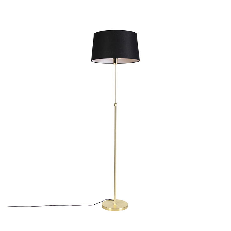 QAZQA Lampa podłogowa regulowana złota/mosiądz klosz czarny 45cm - Parte