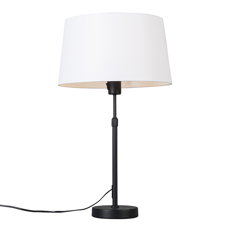 QAZQA Lampa stołowa regulowana czarna klosz biały 35cm - Parte