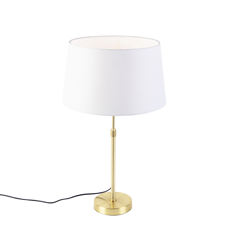 QAZQA Lampa stołowa regulowana złota/mosiądz klosz biały 35cm - Parte
