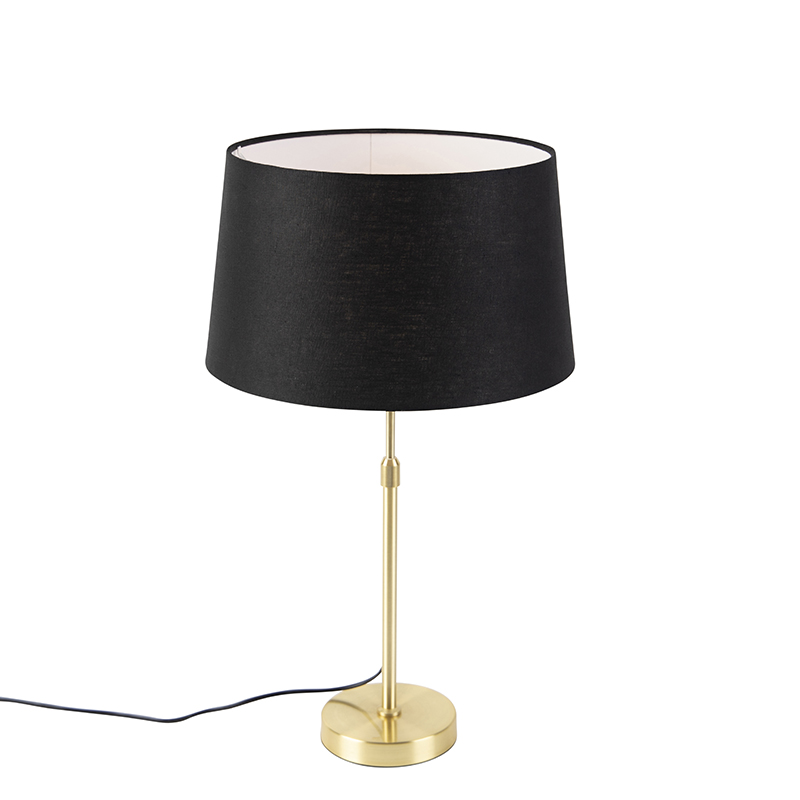 QAZQA Lampa stołowa regulowana złota/mosiądz klosz czarny 35cm - Parte