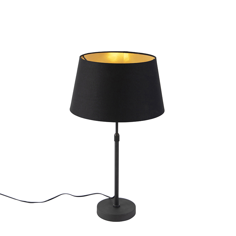QAZQA Lampa stołowa regulowana czarna klosz bawełniany czarny 35cm - Parte