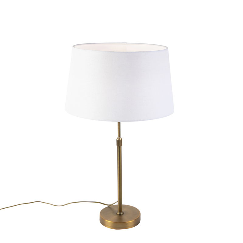 QAZQA Lampa stołowa regulowana brąz klosz lniany biały 35cm - Parte