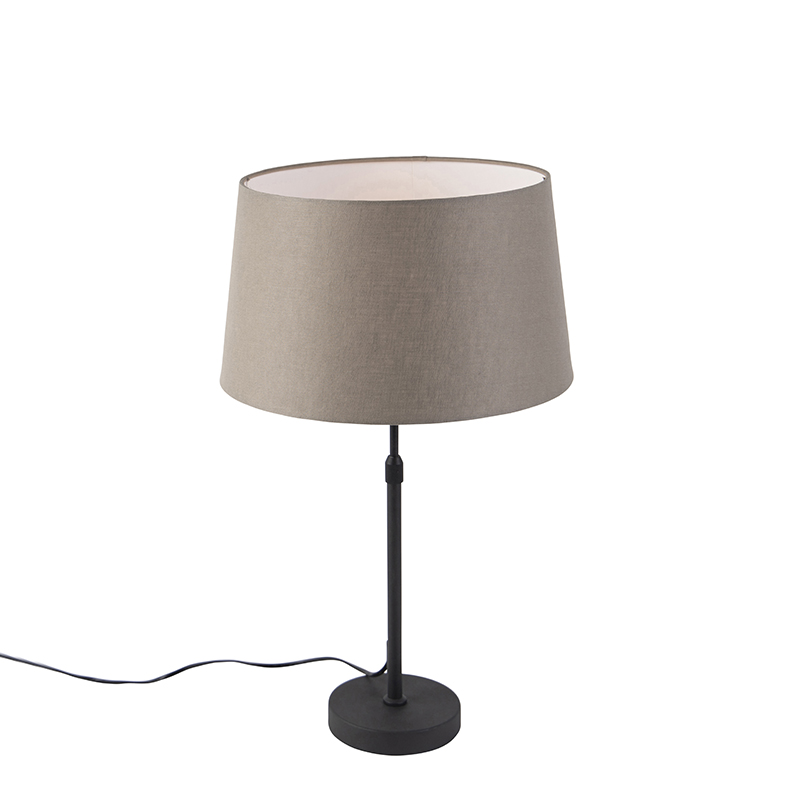 QAZQA Lampa stołowa regulowana czarna klosz lniany szarobrązowy 35cm - Parte