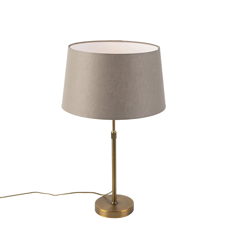 QAZQA Lampa stołowa regulowana brąz klosz lniany szarobrązowy 35cm - Parte