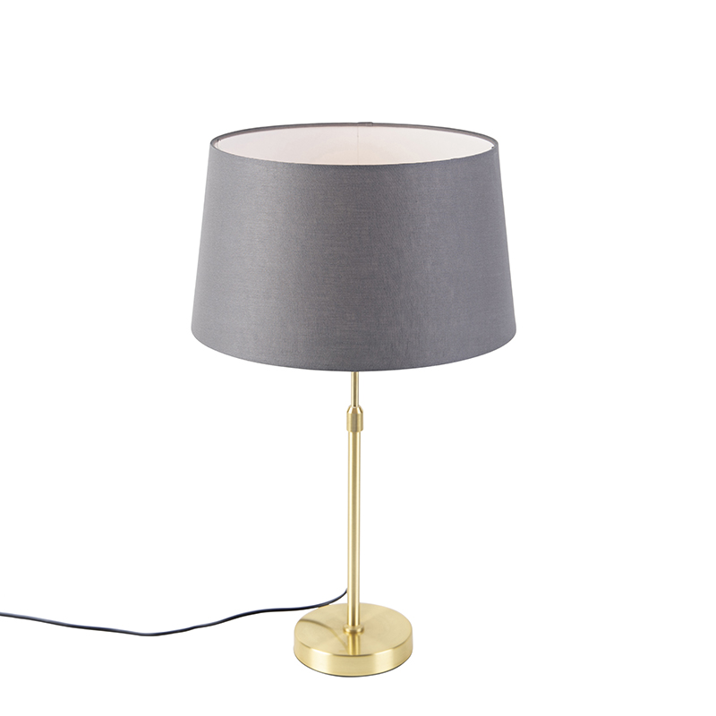 QAZQA Lampa stołowa regulowana złota/mosiądz klosz szary 35cm - Parte