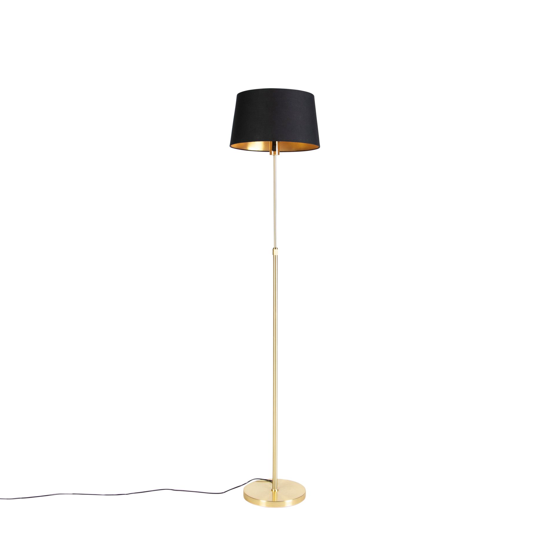 QAZQA Lampa podłogowa regulowana złota/mosiądz klosz bawełniany czarny 35cm - Parte
