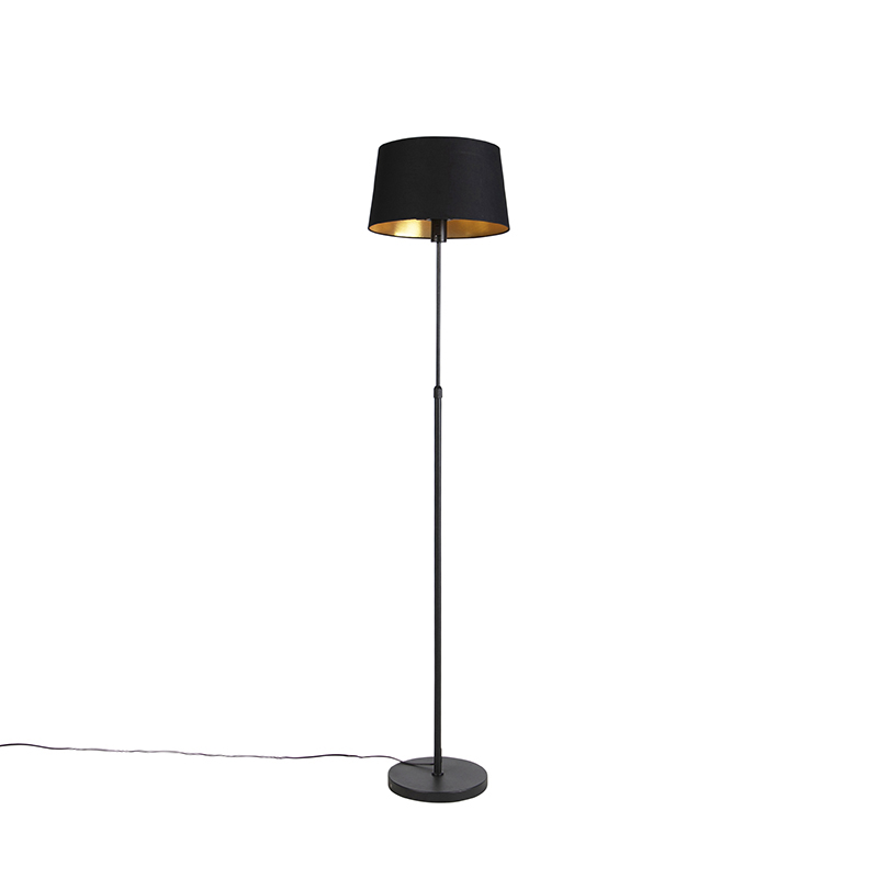 QAZQA Lampa podłogowa regulowana czarna klosz bawełniany czarny 35cm - Parte