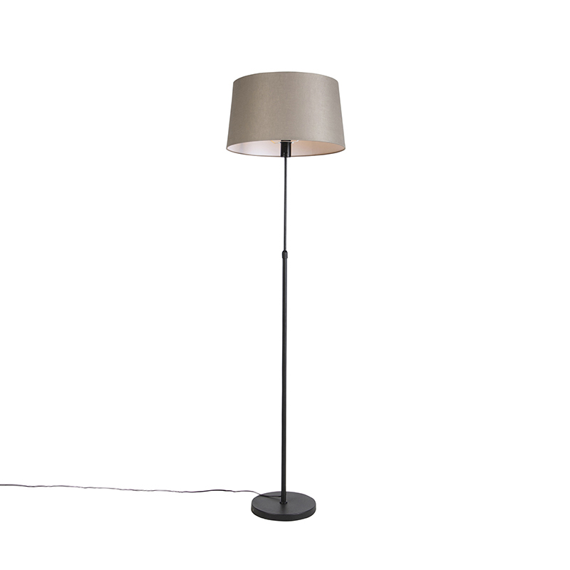 QAZQA Lampa podłogowa regulowana czarna klosz lniany szarobrązowy 45cm - Parte