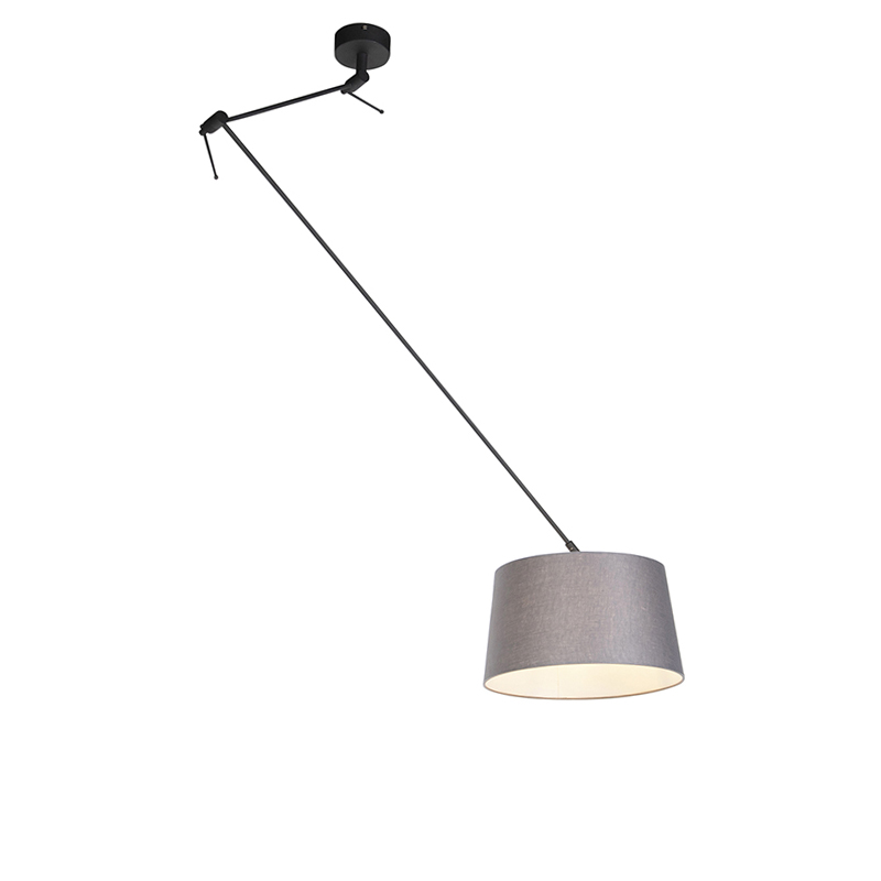 QAZQA Lampa wisząca regulowana czarna klosz lniany ciemnoszary 35cm - Blitz I