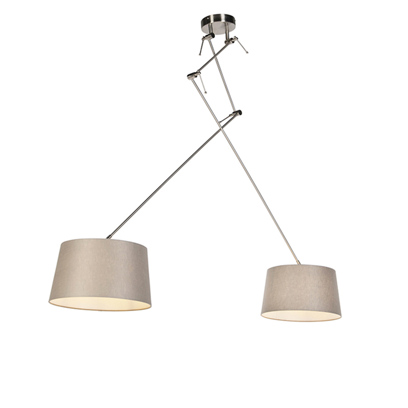 QAZQA Lampa wisząca regulowana stal klosz lniany szarobrązowy 35cm - Blitz I
