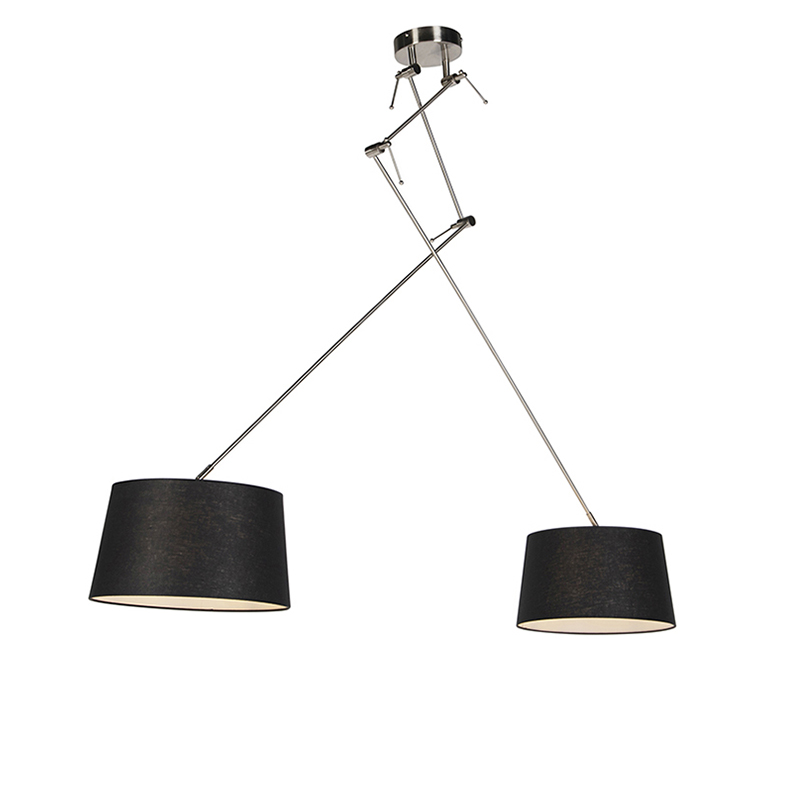 QAZQA Lampa wisząca regulowana stal klosz lniany czarny 35cm - Blitz I