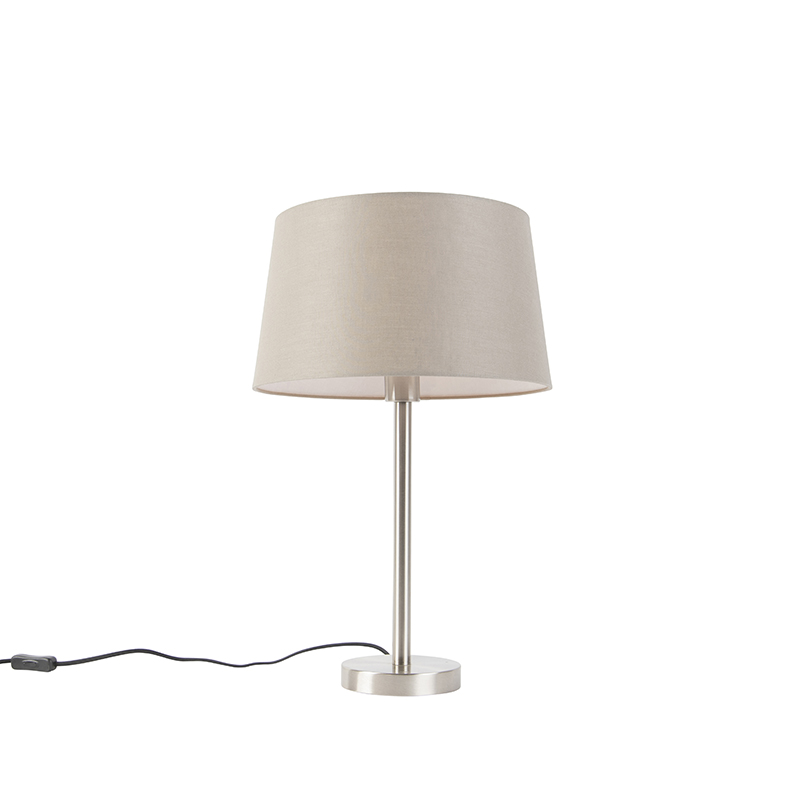 QAZQA Lampa stołowa stal klosz szarobrązowy 32cm - Simplo