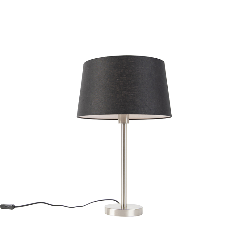QAZQA Lampa stołowa stal klosz czarny 32cm - Simplo