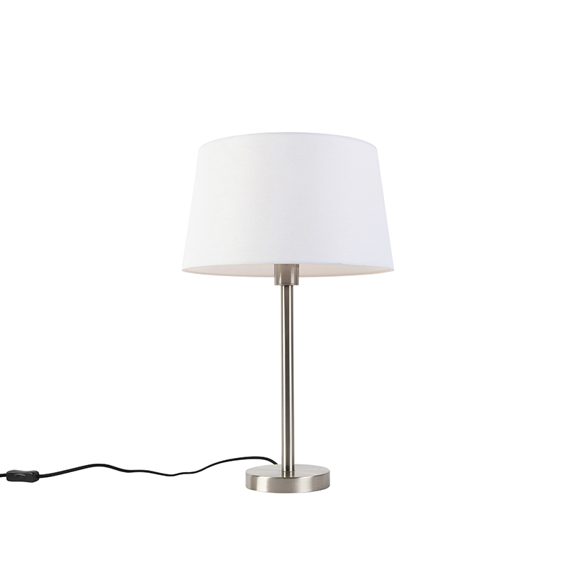 QAZQA Lampa stołowa stal klosz biały 32cm - Simplo