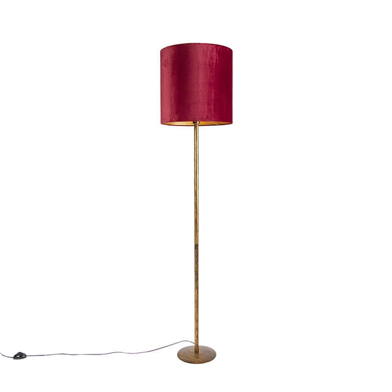 QAZQA Lampa podłogowa vintage złota z czerwono-złotym kloszem 40cm - Simplo 98108