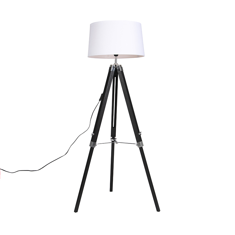 QAZQA Lampa podłogowa czarna klosz lniany biały 45 cm - Tripod