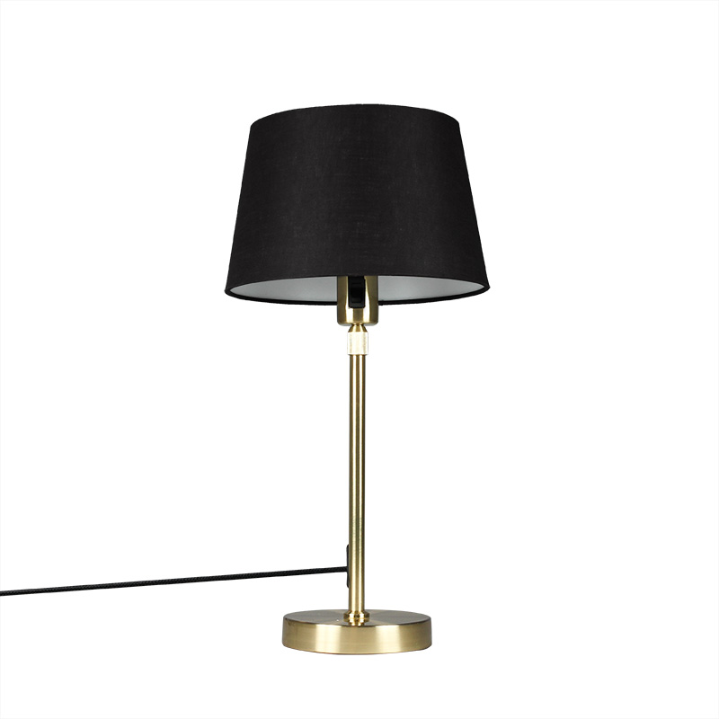 QAZQA Lampa stołowa regulowana złota/mosiądz klosz czarny 25cm - Parte