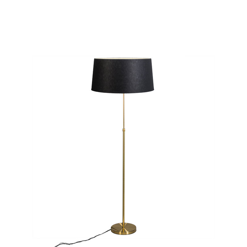 QAZQA Lampa podłogowa regulowana złota/mosiądz klosz czarny 45cm - Parte
