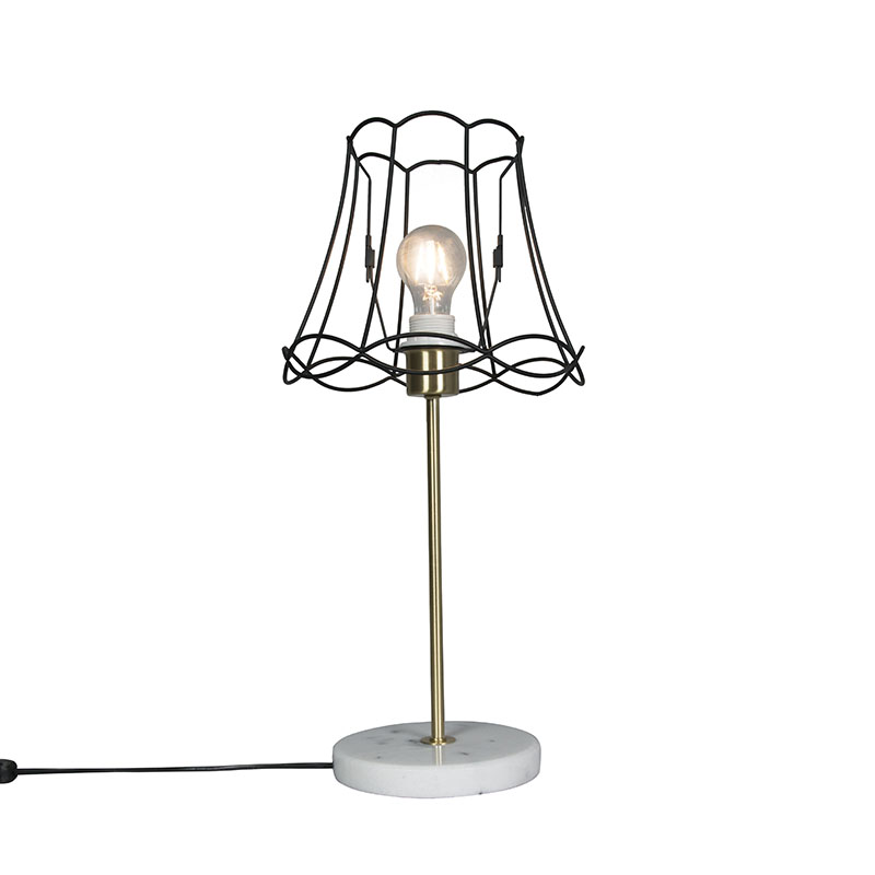 QAZQA Lampa stołowa retro mosiądz klosz czarny Granny Frame 25cm - Kaso