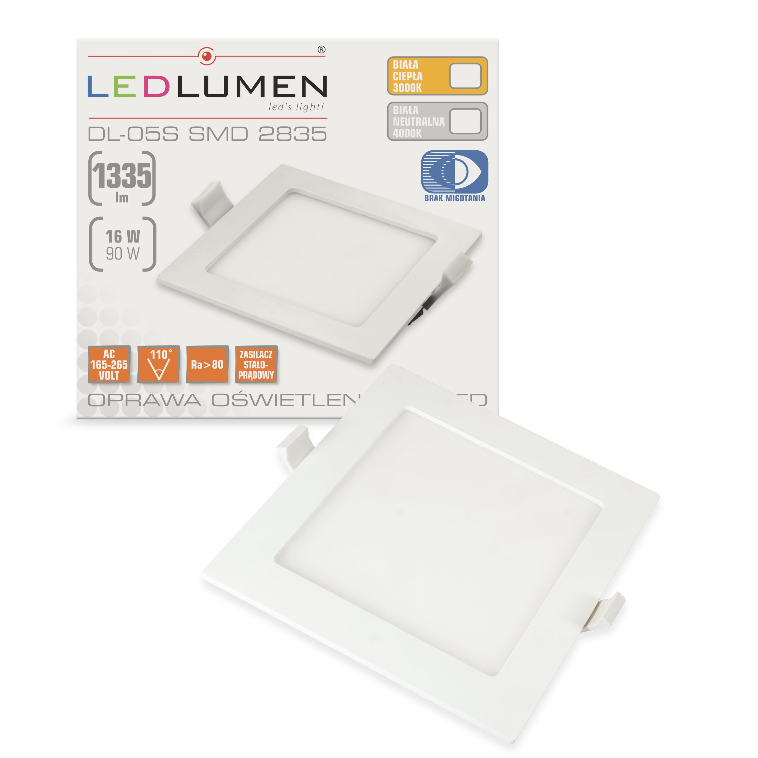 Oprawa podtynkowa LED DL-05S 16W 80x2835 WW