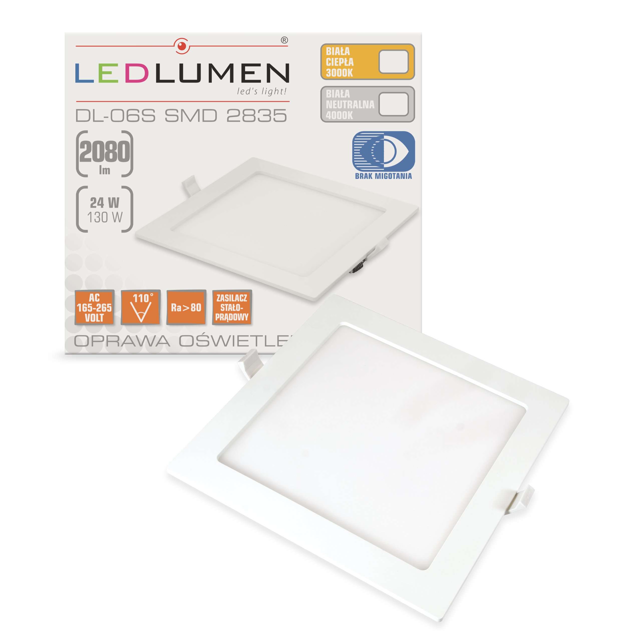 Oprawa podtynkowa LED DL-06S 24W 120x2835 WW