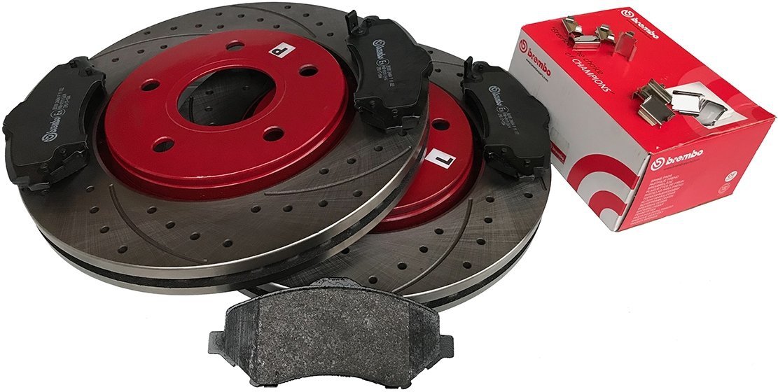 Przednie klocki BREMBO + WIERCONE tarcze hamulcowe 303mm RED Volkswagen Routan