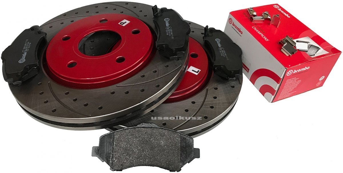 Przednie klocki BREMBO + WIERCONE tarcze hamulcowe 303mm RED Chrysler Voyager Town Country 2008-