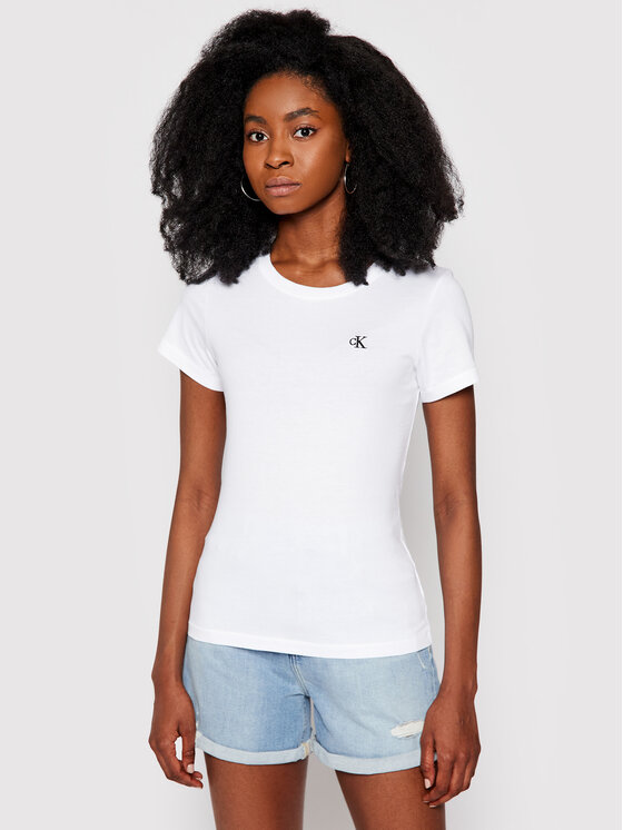 Calvin Klein Jeans T-Shirt J20J212883 Biały Slim Fit