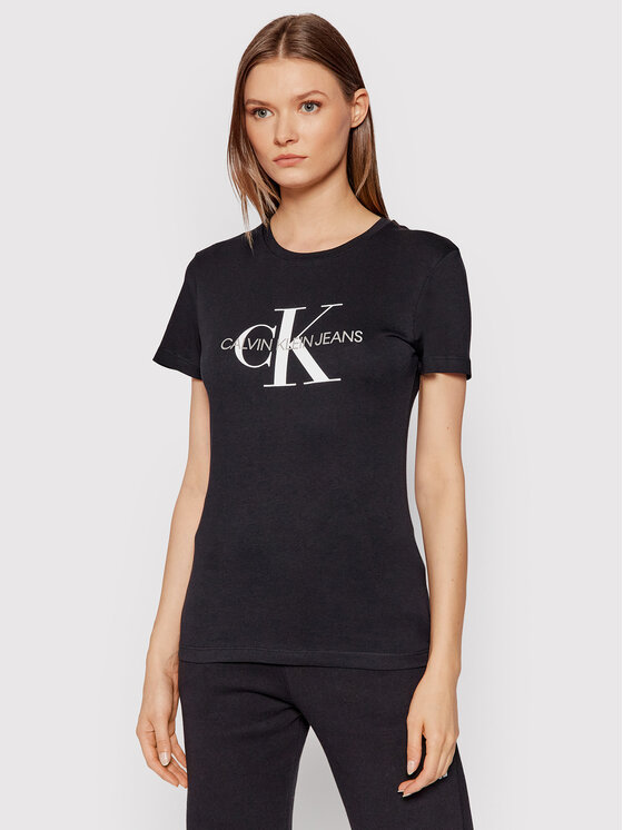 Koszulki i topy damskie - Calvin Klein Jeans T-Shirt Core Monogram Logo J20J207878 Czarny Regular Fit - grafika 1