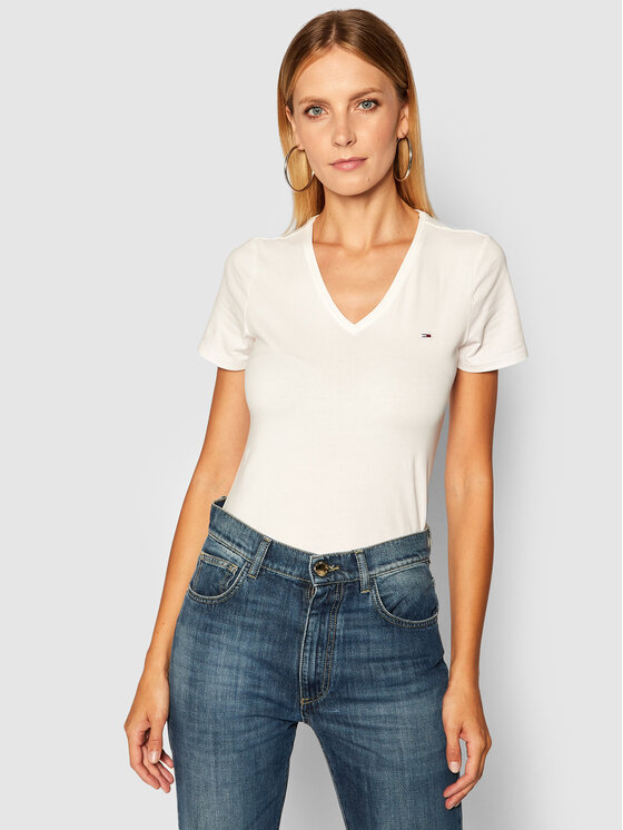 Tommy Jeans T-Shirt Tjw Skinny Stretch DW0DW09197 Biały Slim Fit