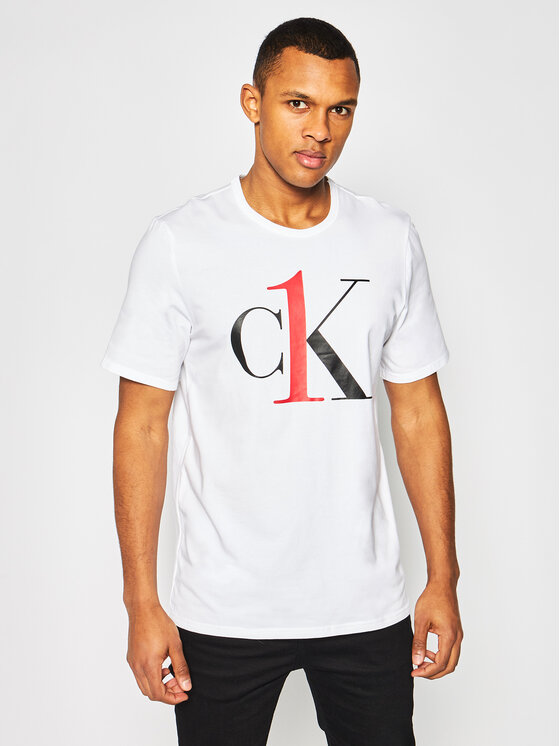 Piżamy męskie - Calvin Klein Underwear T-Shirt Lounge 000NM1903E Biały Regular Fit - grafika 1