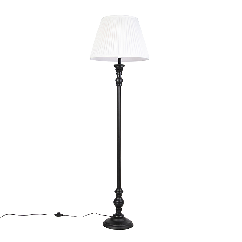 QAZQA Klasyczna lampa podłogowa szara klosz plisowany kremowy 45cm - Classico